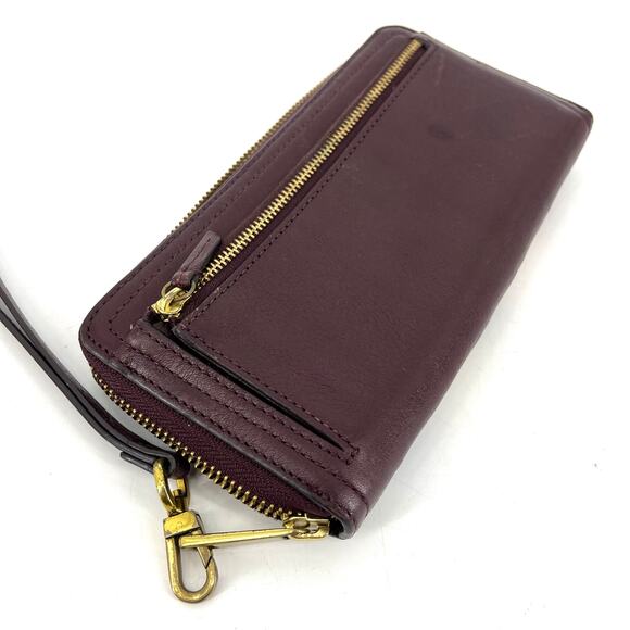 Fossil Logan Purple Multi-Color Striped Zip Around Leather Wallet Wrist Strap - Picture 7 of 9